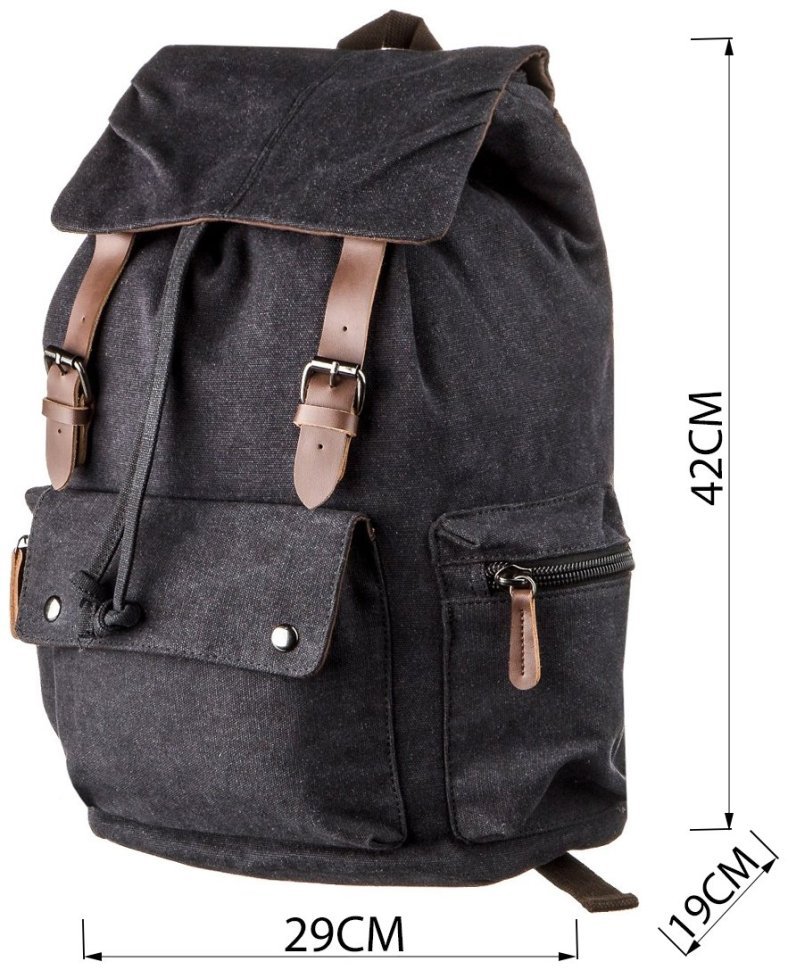 Великий текстильний рюкзак чорного кольору Vintage (20135)