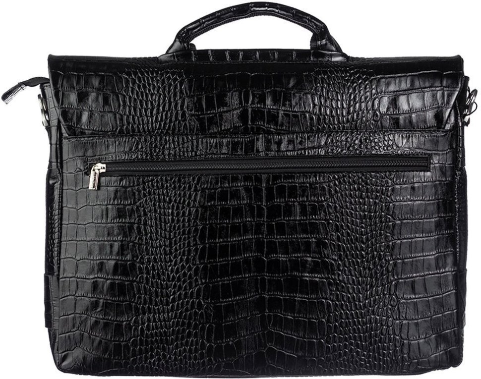 Мужской портфель из натуральной кожи черного цвета с фактурой под крокодила DESISAN (19118)