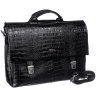 Мужской портфель из натуральной кожи черного цвета с фактурой под крокодила DESISAN (19118) - 5