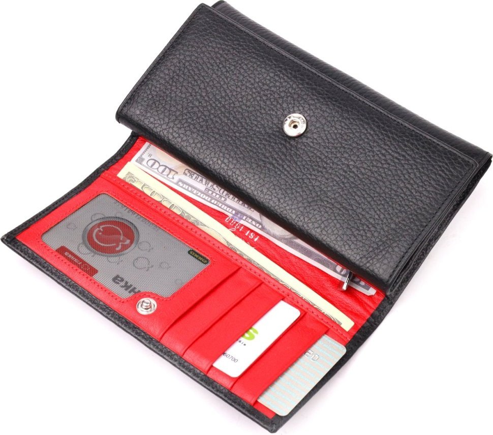 Класичний жіночий гаманець із натуральної шкіри чорно-червоного кольору на два відділи KARYA (2421013)