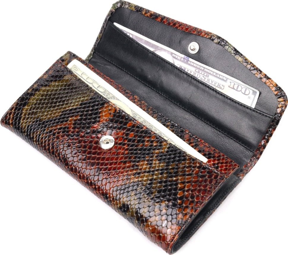 Різнокольоровий жіночий гаманець із фактурної шкіри під рептилію KARYA (2421113)