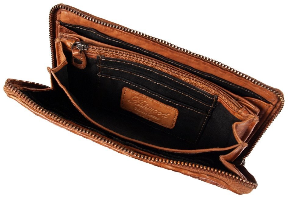 Винтажный женский кошелек из плетеной натуральной кожи на молнии Ashwood D81 коричневого цвета 95427 фото №6 Винтажный женский кошелек из плетеной натуральной кожи на молнии Ashwood D81 коричневого цвета 95427 modnotak фото №6