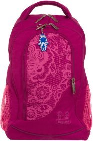 Малиновий шкільний рюкзак для дівчаток із текстилю з квітами Bagland (55727)