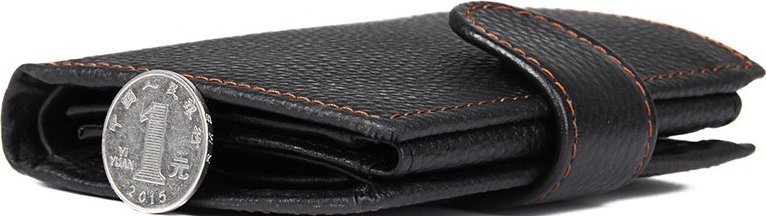 Черное мужское портмоне из кожи флотар с коричневой строчкой Vintage (2414591)