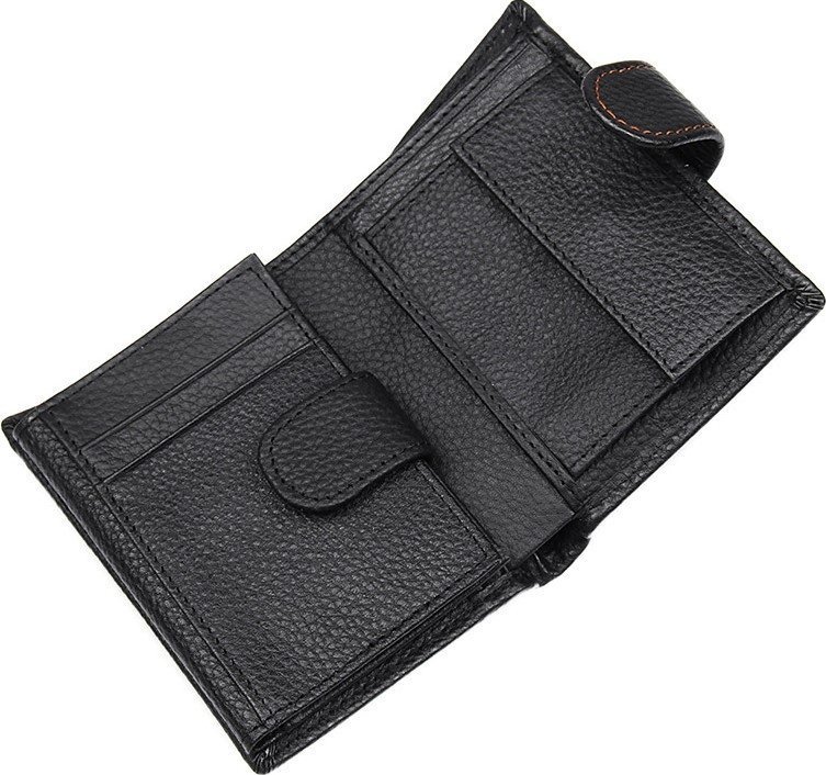 Чорне чоловіче портмоне зі шкіри флотар з коричневим рядком Vintage (2414591)