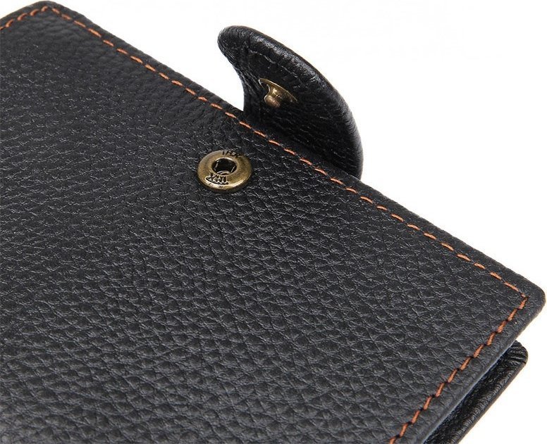 Черное мужское портмоне из кожи флотар с коричневой строчкой Vintage (2414591)