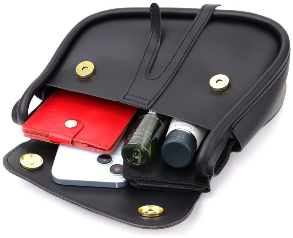 Городская женская сумка-седло из качественного кожзама через плечо Vintage чёрного цвета 96927 modnotak фото №6