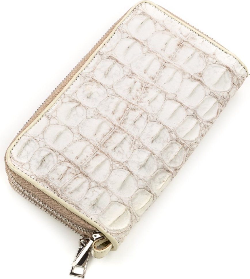 Жіночий гаманець з натуральної шкіри крокодила білого кольору CROCODILE LEATHER (024-18160)