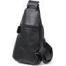 Стильная кожаная мужская сумка-слинг через плечо в классическом черном цвете Vintage (2420672) - 2