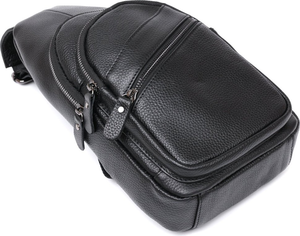 Стильная кожаная мужская сумка-слинг через плечо в классическом черном цвете Vintage (2420672)