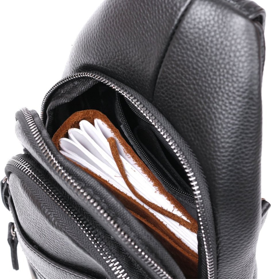 Стильна шкіряна чоловіча сумка-слінг через плече в класичному чорному кольорі Vintage (2420672)