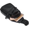 Стильная кожаная мужская сумка-слинг через плечо в классическом черном цвете Vintage (2420672) - 5