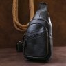 Стильная кожаная мужская сумка-слинг через плечо в классическом черном цвете Vintage (2420672) - 6
