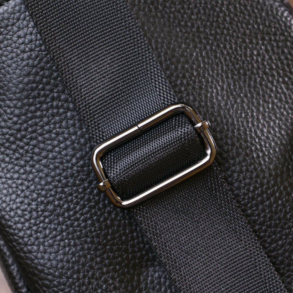 Стильна шкіряна чоловіча сумка-слінг через плече в класичному чорному кольорі Vintage (2420672)