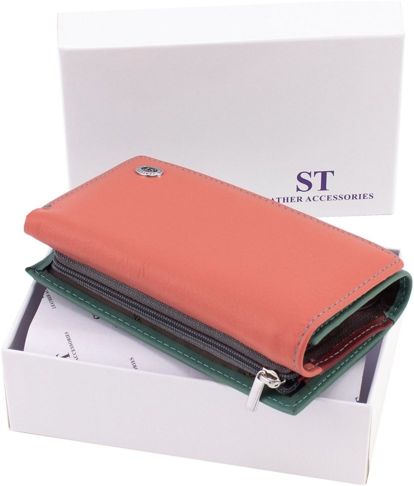 Різнобарвний жіночий гаманець із натуральної шкіри на магнітах ST Leather 1767327