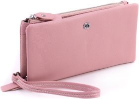 Жіночий рожевий гаманець з натуральної шкіри на дві блискавки ST Leather 1767427