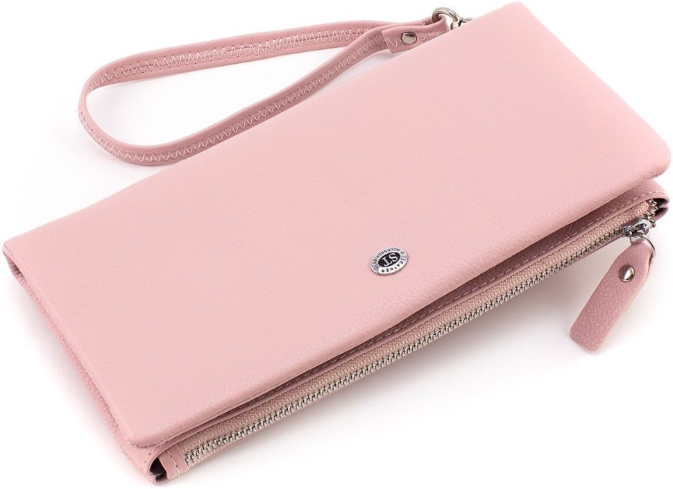 Женский розовый кошелек-клатч из натуральной кожи на две молнии ST Leather 1767427