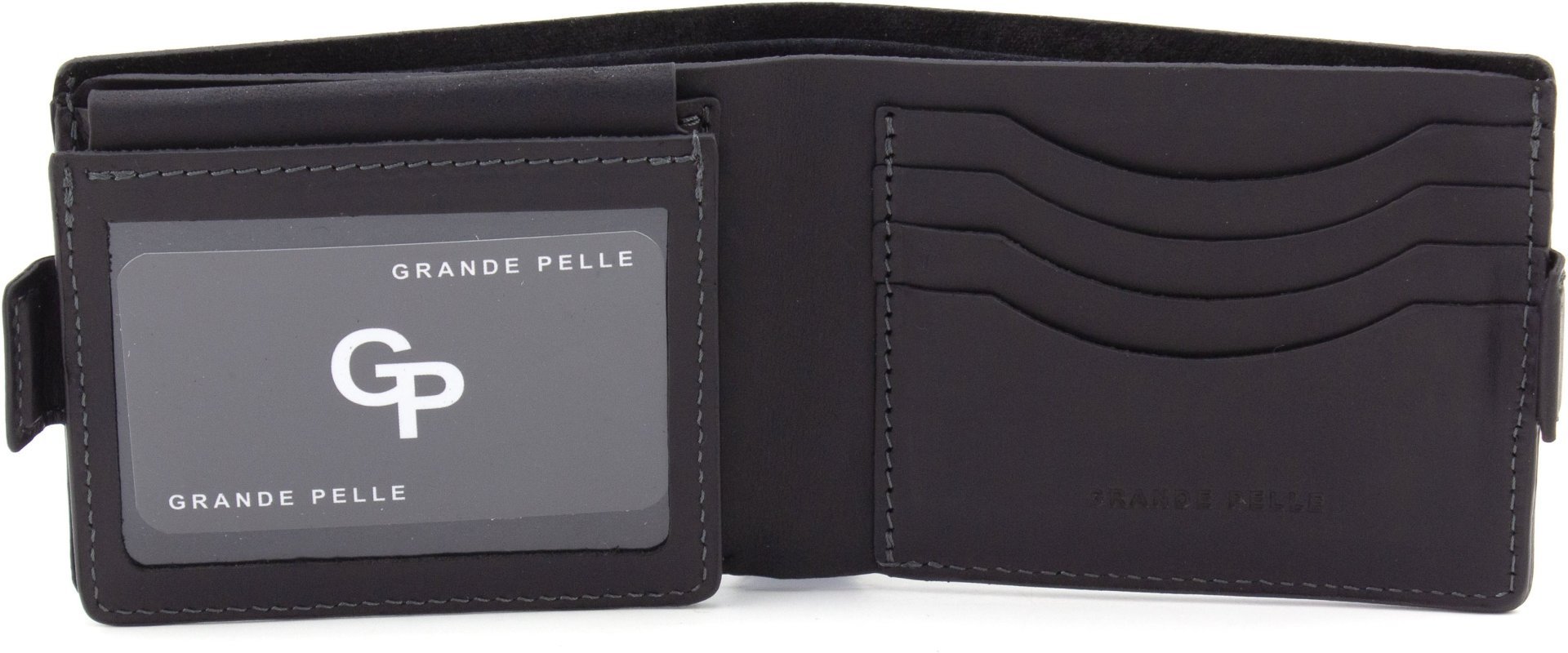 Чоловіче портмоне з вінтажної шкіри чорного кольору без монетниці Grande Pelle 67827