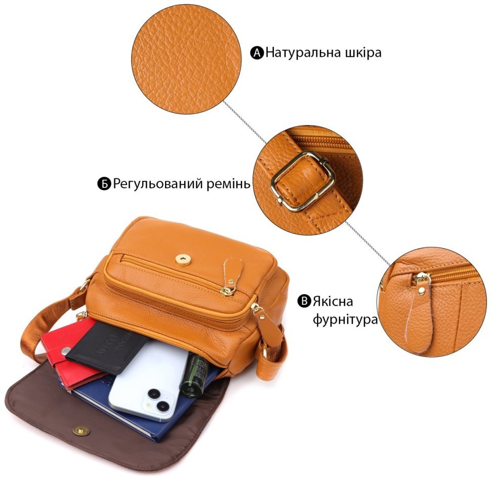 Женская сумка из натуральной фактурной кожи через плечо Vintage 98127 рыжего цвета modnotak фото №4