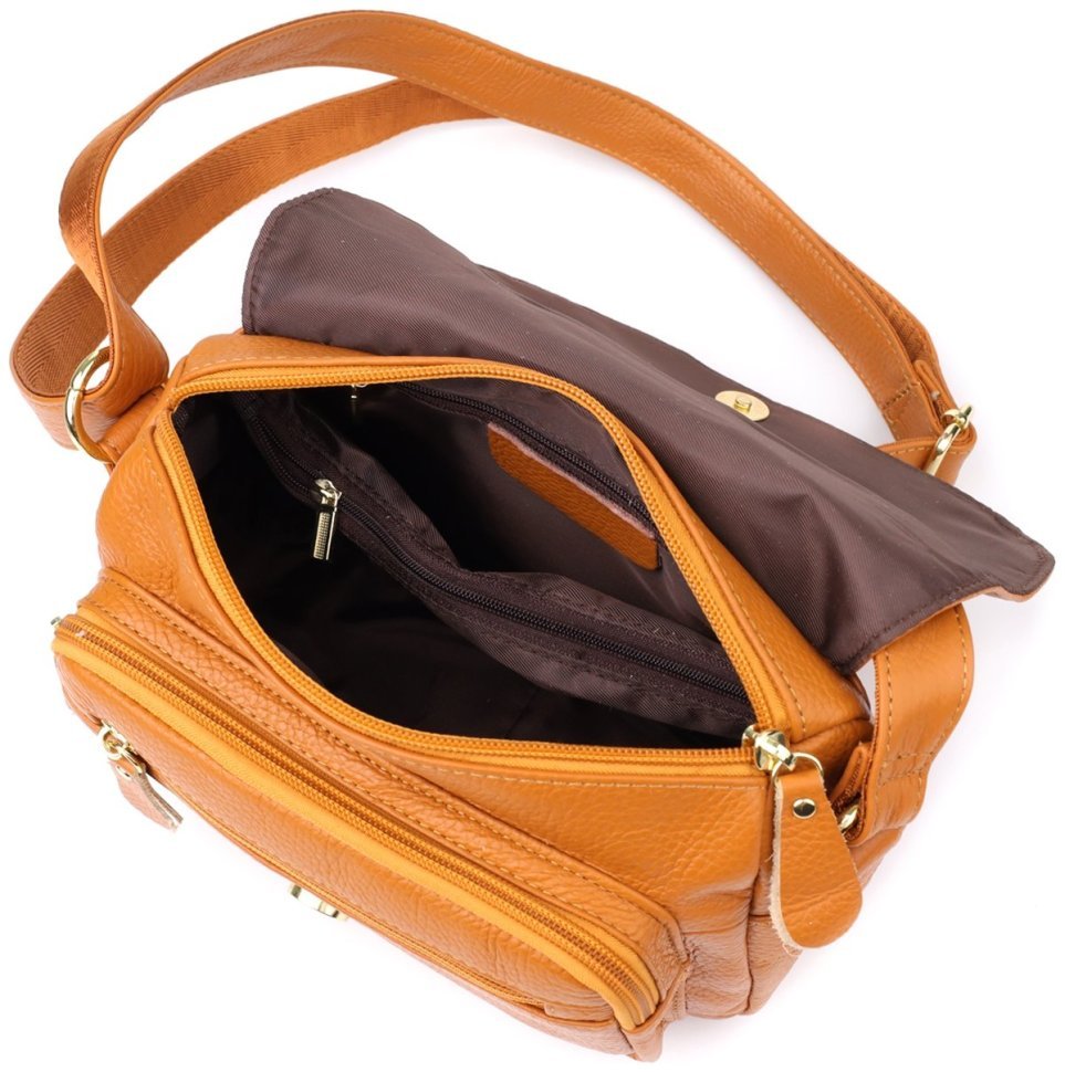 Женская сумка из натуральной фактурной кожи через плечо Vintage 98127 рыжего цвета modnotak фото №7