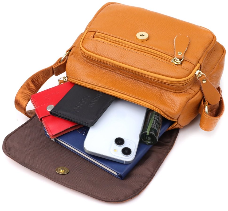 Женская сумка из натуральной фактурной кожи через плечо Vintage 98127 рыжего цвета modnotak фото №9