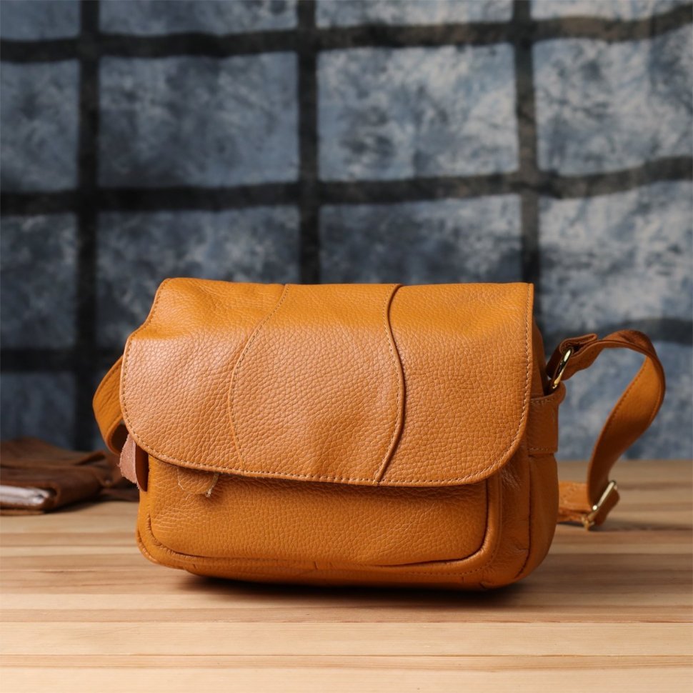 Женская сумка из натуральной фактурной кожи через плечо Vintage 98127 рыжего цвета modnotak фото №10