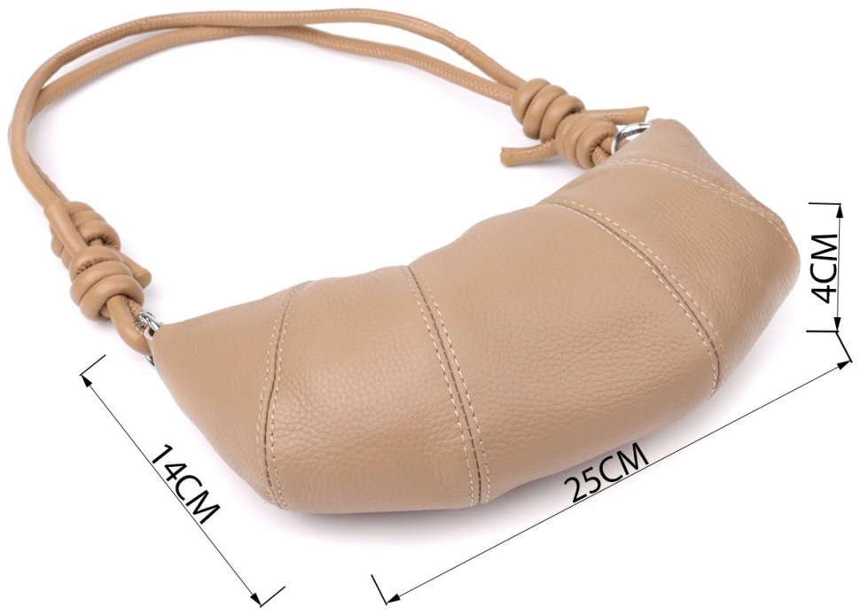 Стильная полукруглая женская сумка из фактурной кожи бежевого цвета Vintage 98227 modnotak фото №3