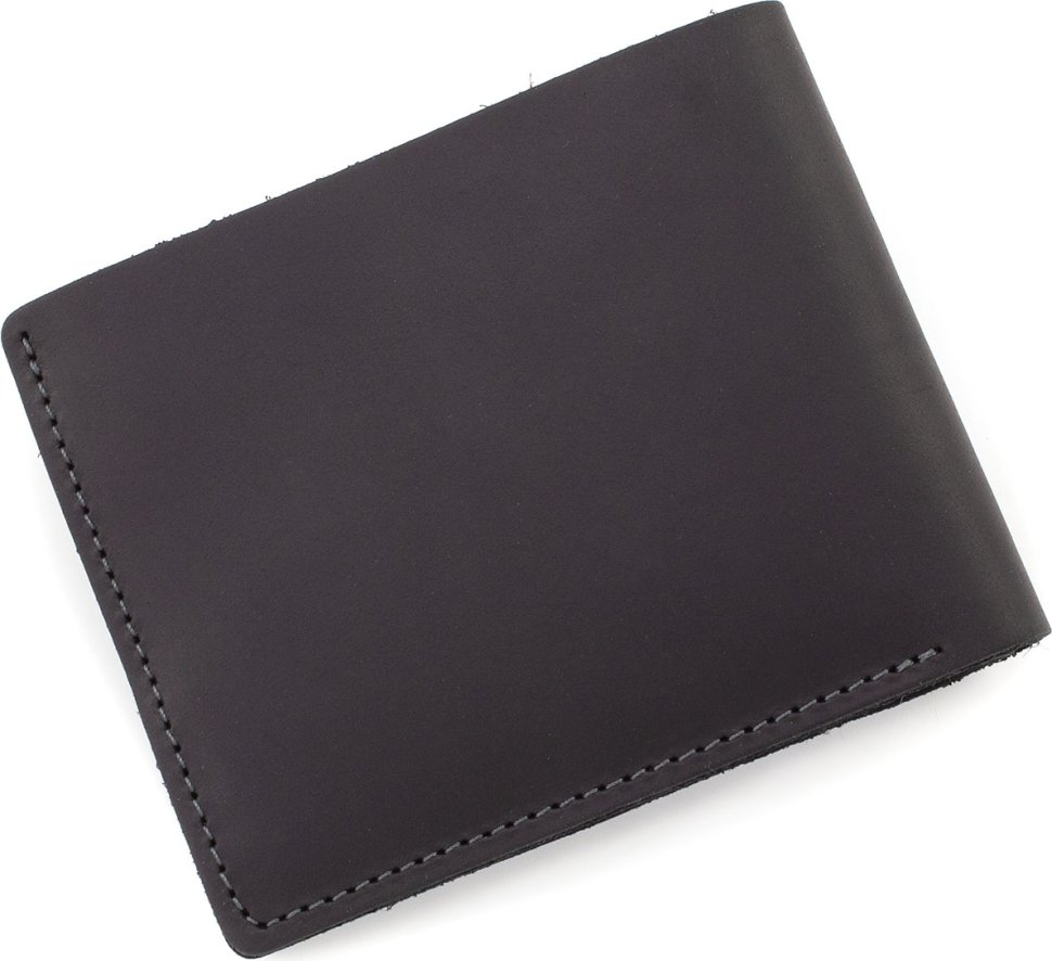 Черное мужское матовое портмоне из натуральной кожи без застежки Grande Pelle (21485)