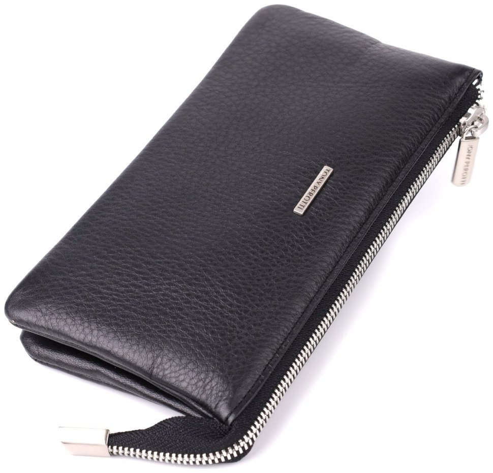 Повседневный клатч из фактурной кожи черного цвета со съемным блоком для карт Tony Perotti 108527 modnotak фото №1