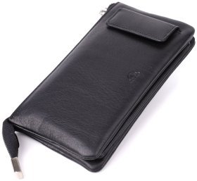 Повседневный клатч из фактурной кожи черного цвета со съемным блоком для карт Tony Perotti 108527