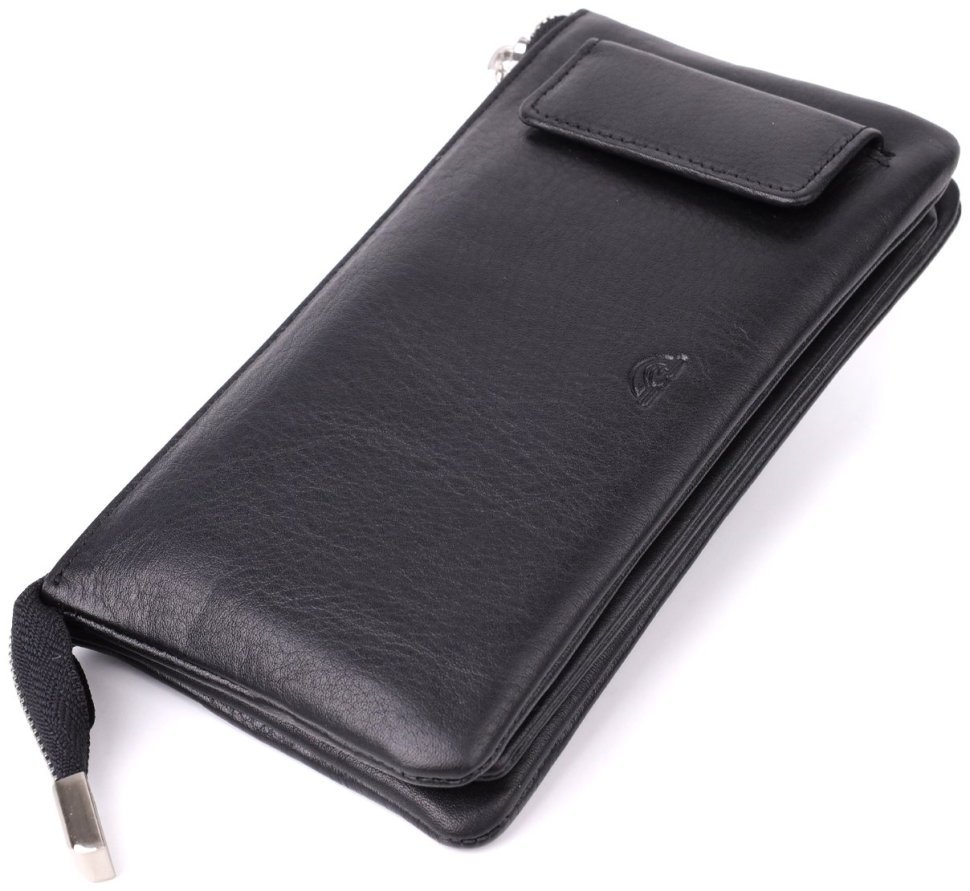 Повседневный клатч из фактурной кожи черного цвета со съемным блоком для карт Tony Perotti 108527 modnotak фото №2