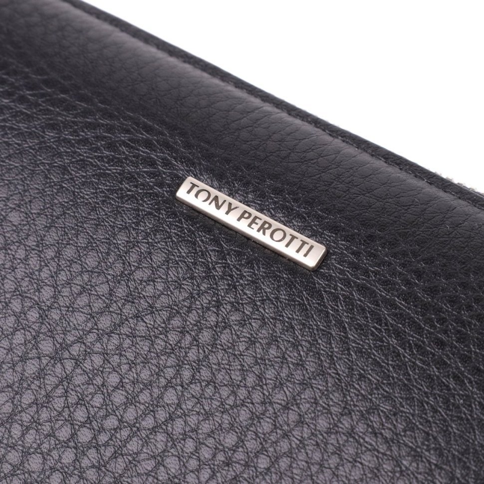 Повседневный клатч из фактурной кожи черного цвета со съемным блоком для карт Tony Perotti 108527 modnotak фото №5