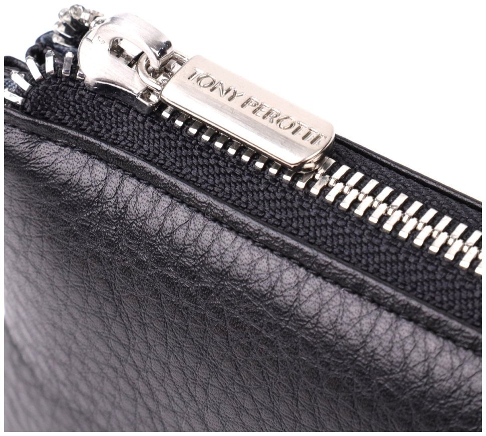 Повседневный клатч из фактурной кожи черного цвета со съемным блоком для карт Tony Perotti 108527 modnotak фото №6