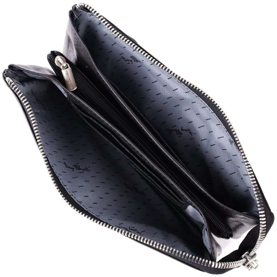 Повседневный клатч из фактурной кожи черного цвета со съемным блоком для карт Tony Perotti 108527 modnotak фото №7