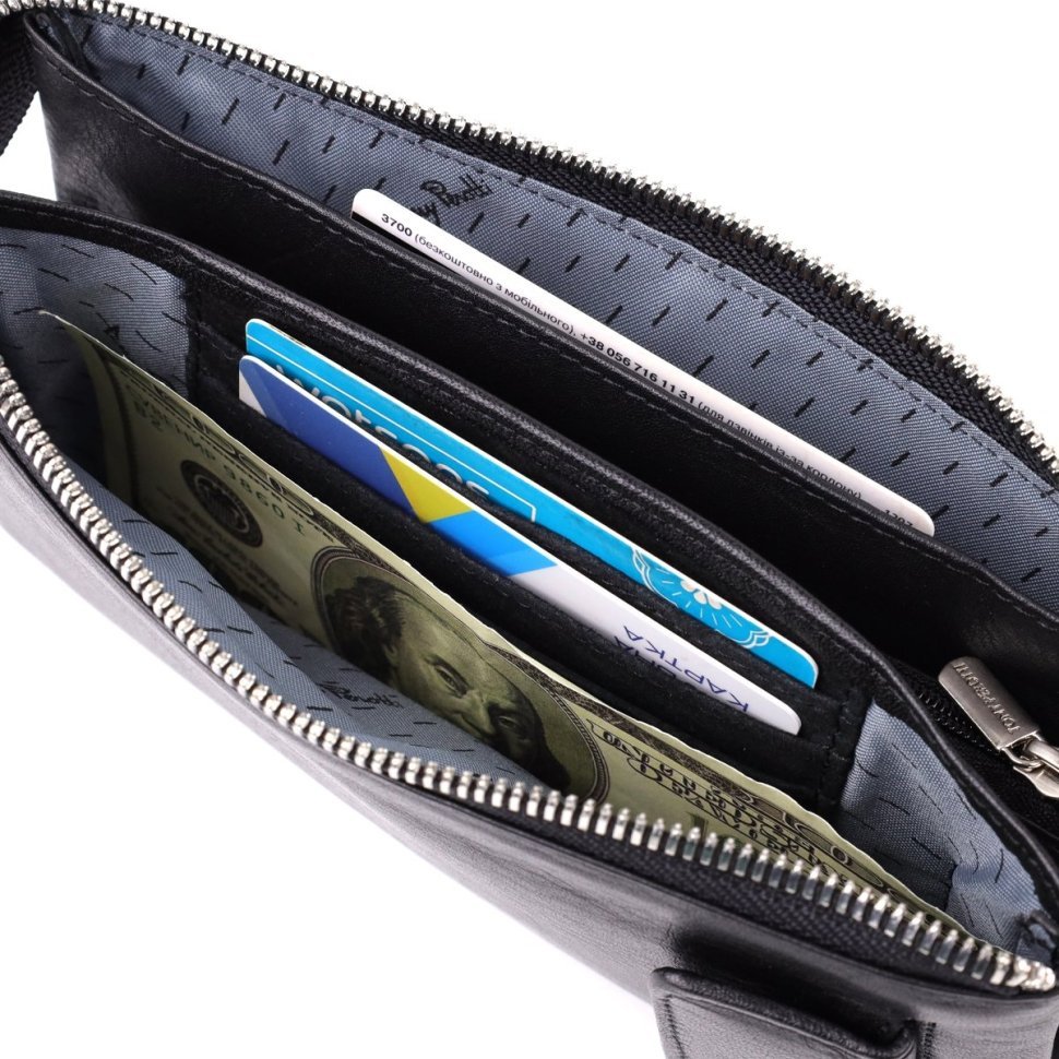 Повседневный клатч из фактурной кожи черного цвета со съемным блоком для карт Tony Perotti 108527 modnotak фото №9