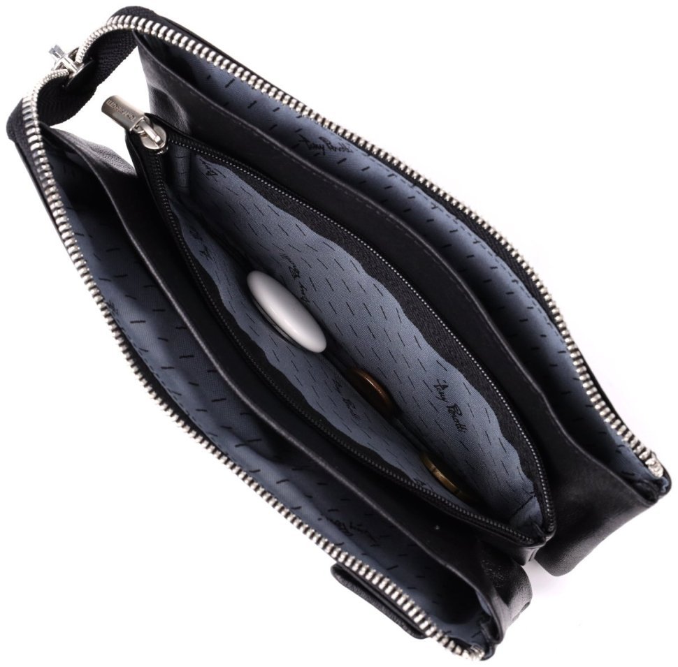 Повседневный клатч из фактурной кожи черного цвета со съемным блоком для карт Tony Perotti 108527 modnotak фото №10