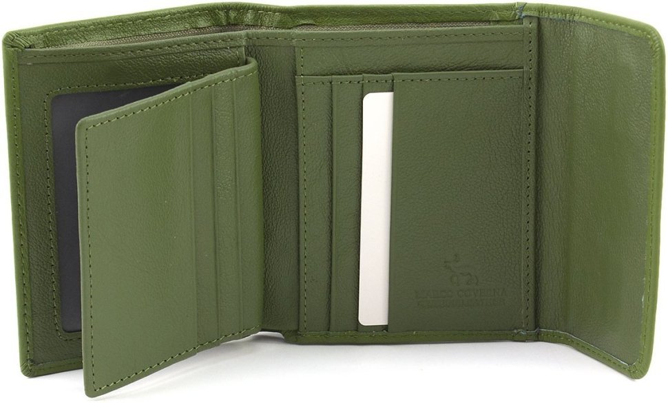 Компактний жіночий гаманець із натуральної шкіри оливкового кольору Marco Coverna 68627
