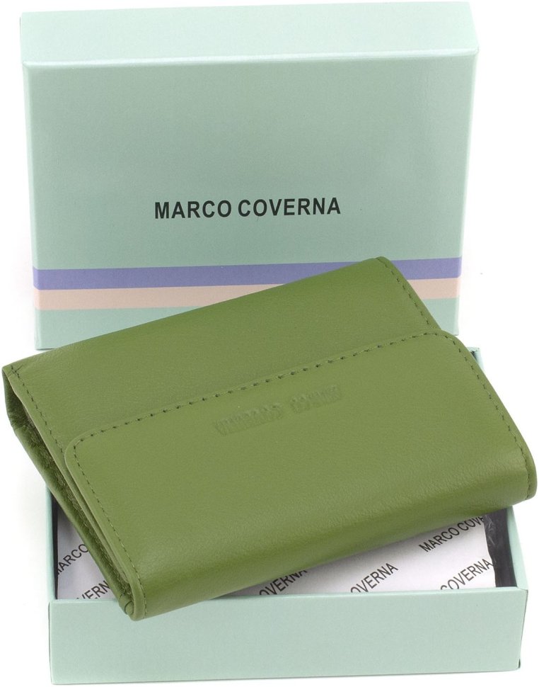 Компактный женский кошелек из натуральной кожи оливкового цвета Marco Coverna 68627