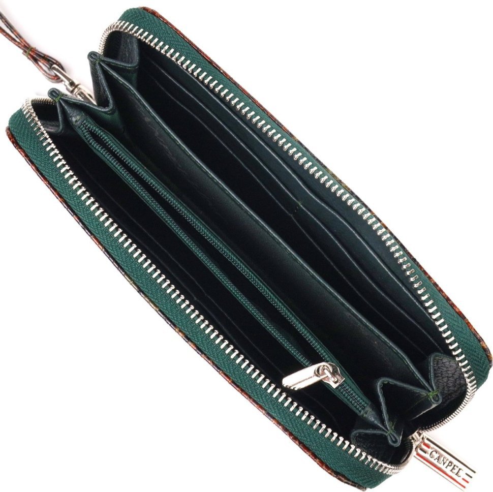 Різнобарвний жіночий гаманець великого розміру з натуральної фактурної шкіри з принтом під змію CANPELLINI (2421618)