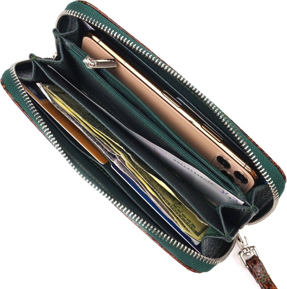 Різнобарвний жіночий гаманець великого розміру з натуральної фактурної шкіри з принтом під змію CANPELLINI (2421618)