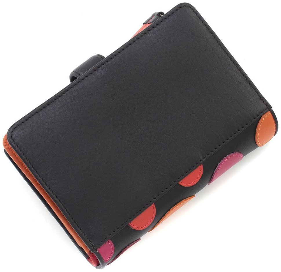 Чорний жіночий гаманець з натуральної шкіри у різнобарвний горошок Visconti 68827