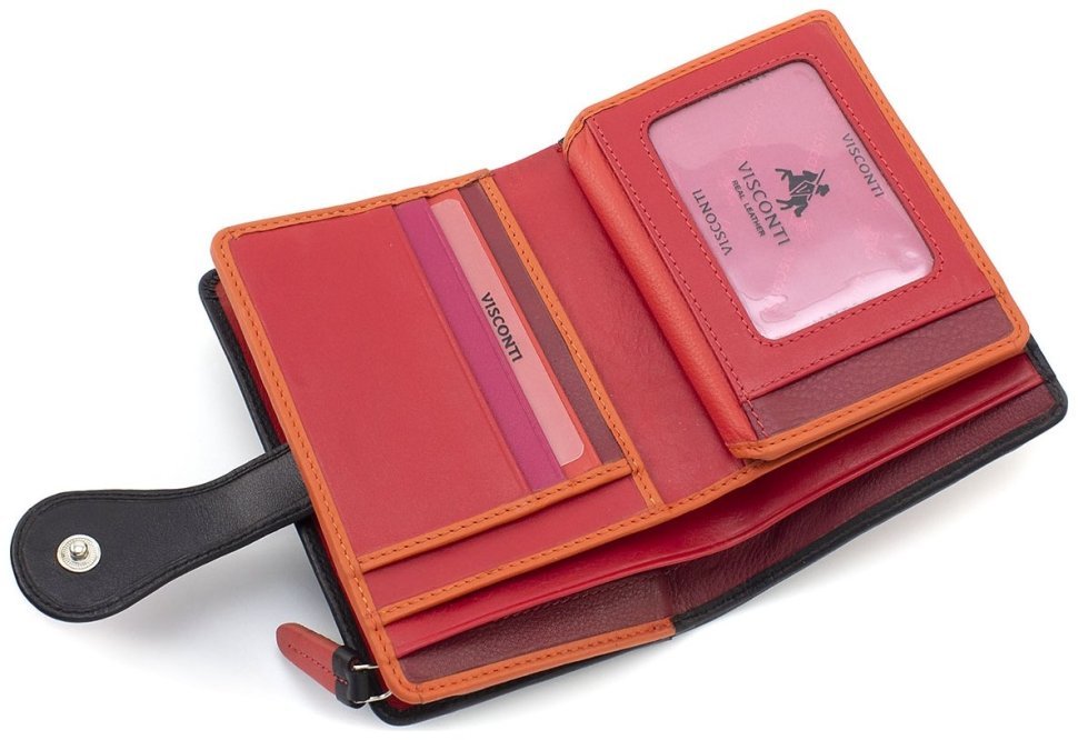 Чорний жіночий гаманець з натуральної шкіри у різнобарвний горошок Visconti 68827