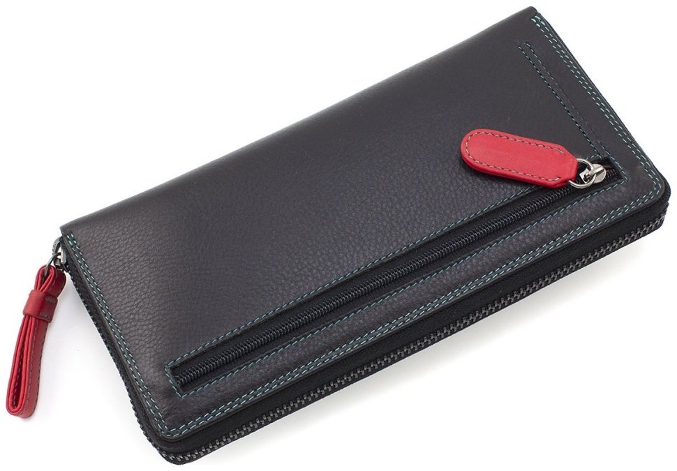 Великий жіночий гаманець з гладкої шкіри чорного кольору на блискавці Visconti Violet 69127