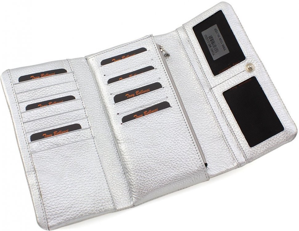 Сріблястий гаманець з фактурної шкіри на кнопці Tony Bellucci (12438)