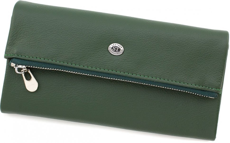 Темно-зелений горизонтальний жіночий гаманець з натуральної шкіри ST Leather (15347)