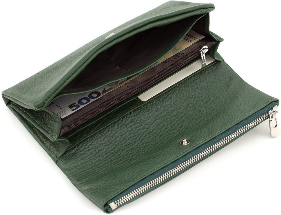 Темно-зелений горизонтальний жіночий гаманець з натуральної шкіри ST Leather (15347)