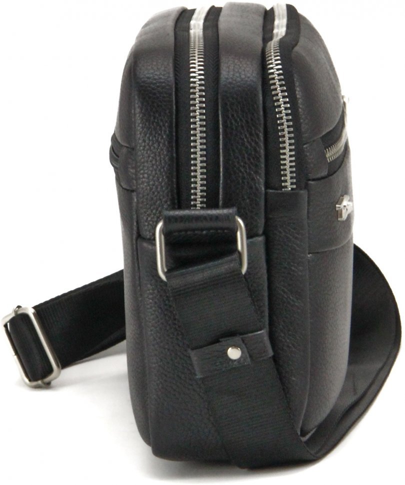 Миниютюрная мужская сумка через плечо из натуральной черной кожи Tom Stone (10949)
