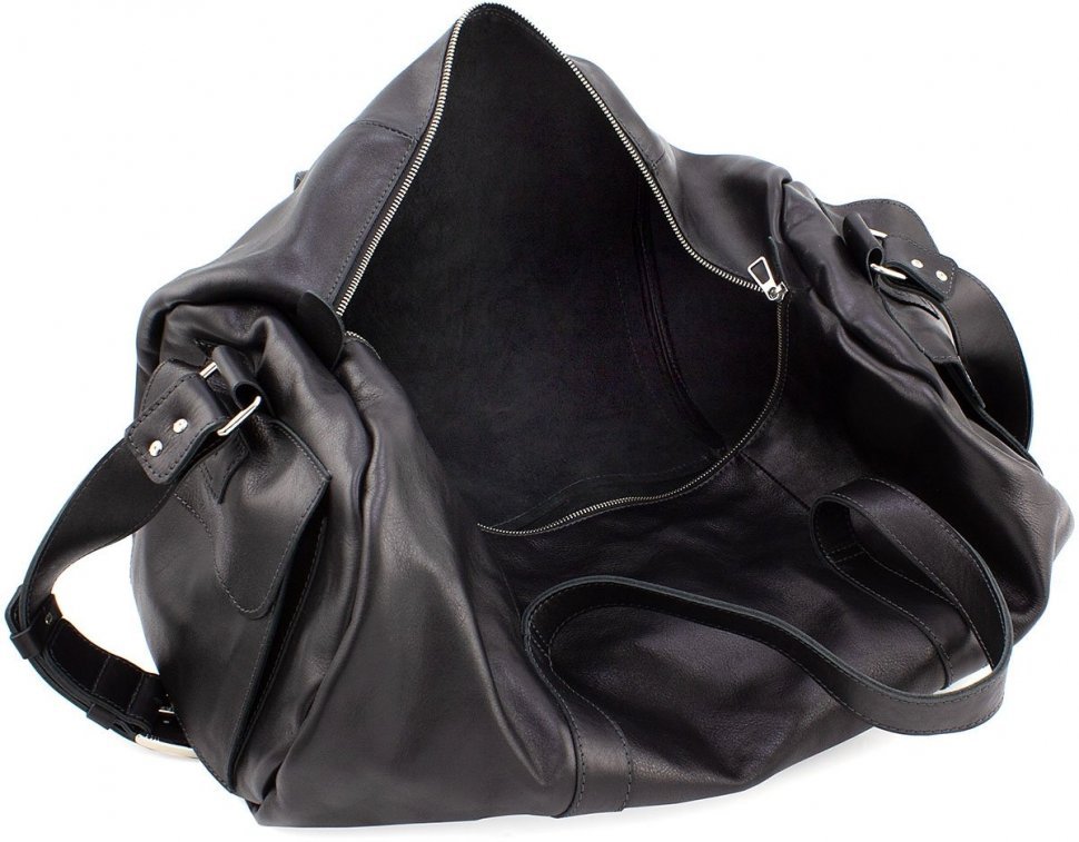 Черная дорожная сумка из натуральной итальянской кожи - Grande Pelle (15488)
