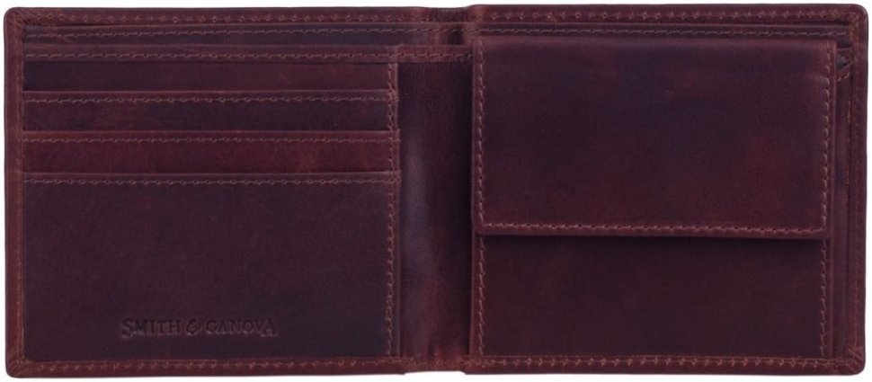 Коричневе чоловіче портмоне з вінтажної шкіри з кишенею для монет Smith&Canova 69727