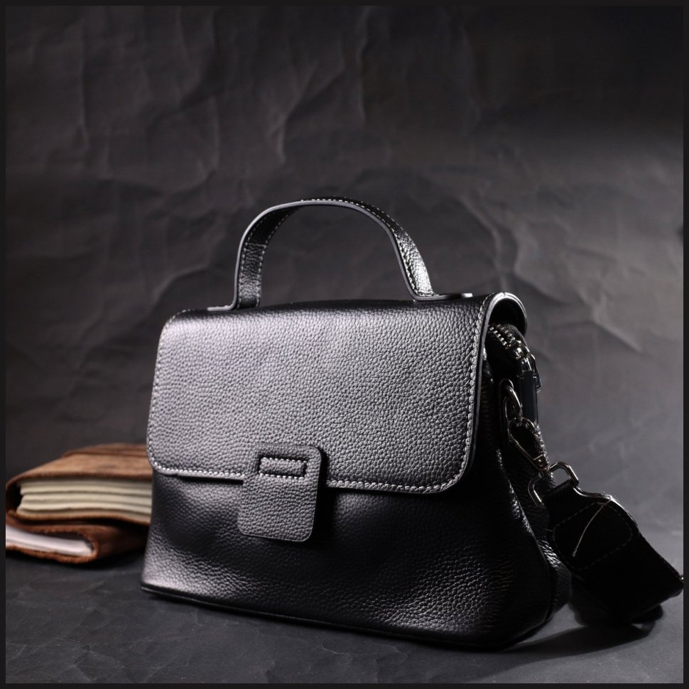 Класична жіноча сумка середнього розміру з натуральної шкіри чорного кольору Vintage 2422291
